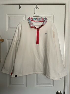 Lighthouse Women’s Ivory Quarter Zip Pullover with Palm Tree Cuffs Size XL